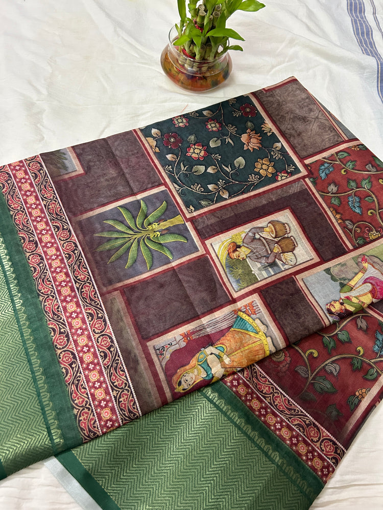 Multicolour Silk Print Saree