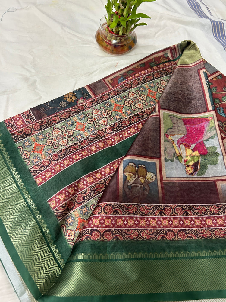Multicolour Silk Print Saree