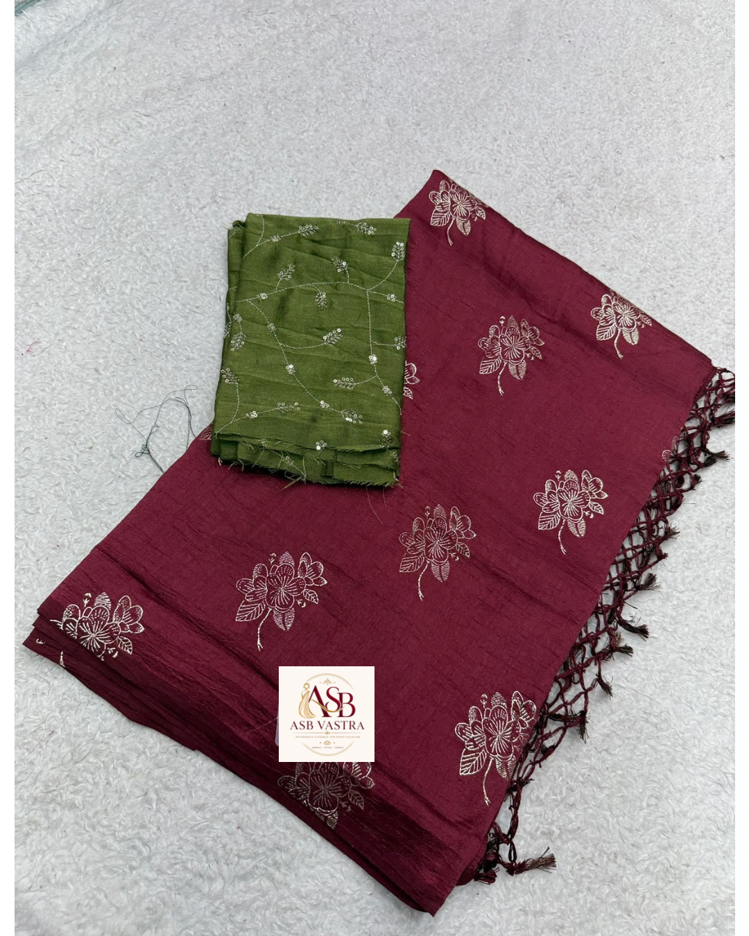 Mustard butter silk saree with lavender contrast blouse