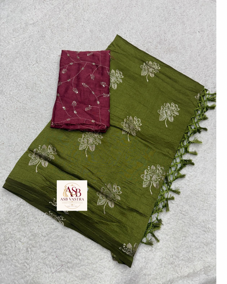 Purple butter silk saree with mustard contrast blouse